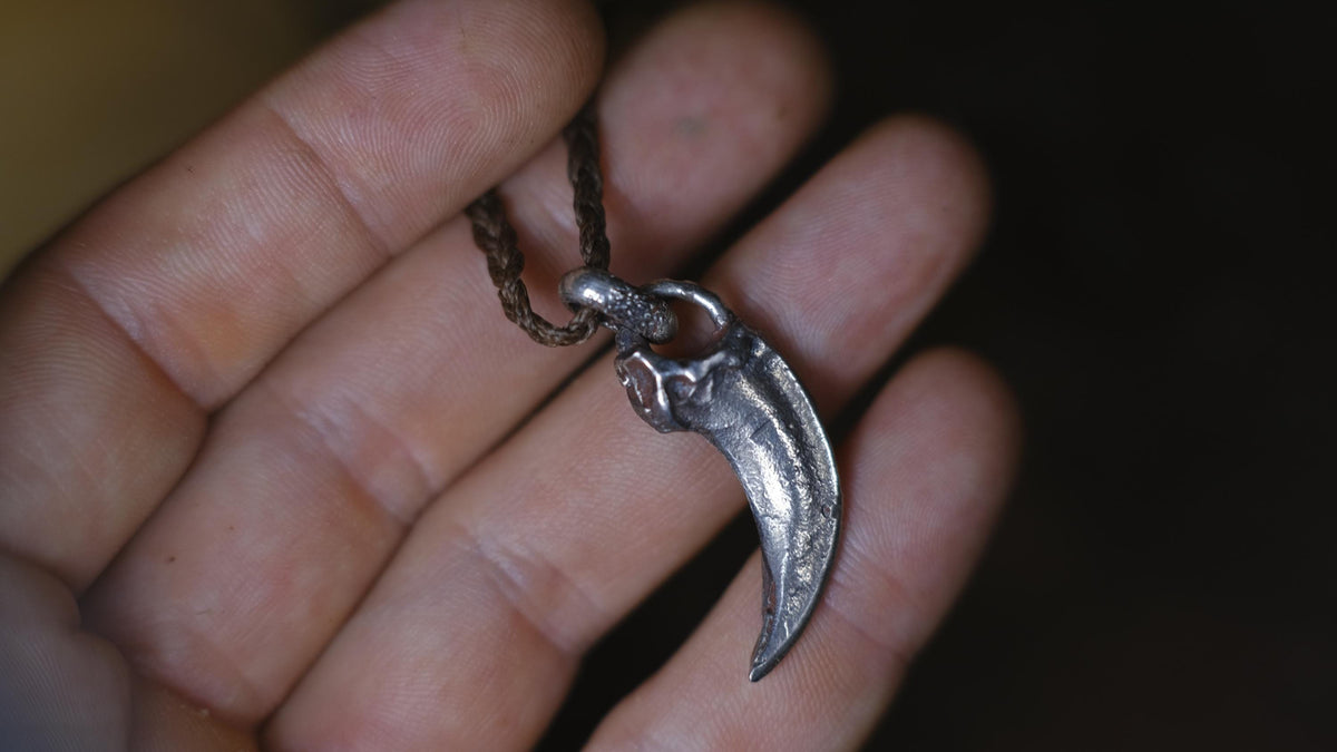 Wolf Claw Talisman Pendant in Sterling Silver on Adjustable Hand Woven Cord
