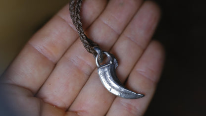 Handmade sterling silver wolf claw spirit animal talisman with rugged oxidised finish