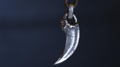 Handmade sterling silver wolf claw spirit animal talisman with rugged oxidised finish