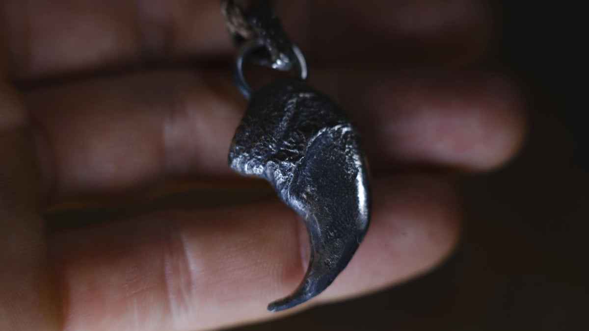 Lions Claw Talisman Pendant in Sterling Silver with Adjustable Hand Woven Necklace