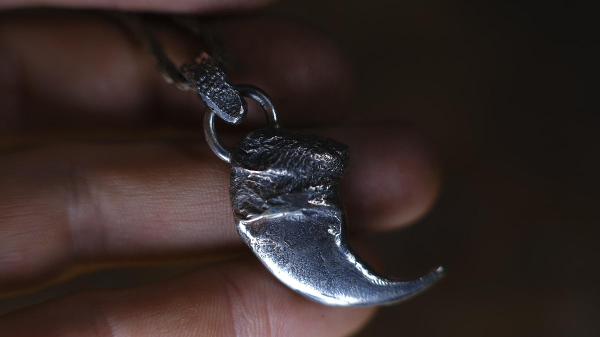 Lions Claw Talisman Pendant in Sterling Silver with Adjustable Hand Woven Necklace