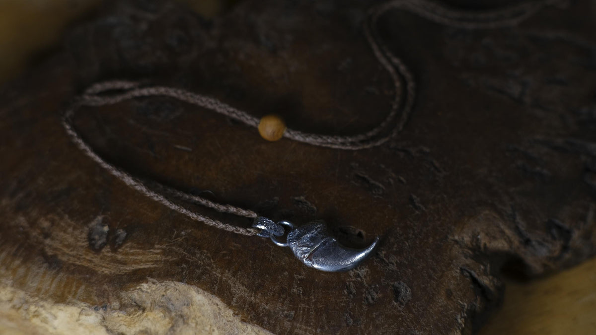 Lions Claw Talisman Pendant in Sterling Silver with Adjustable Hand Woven Necklace