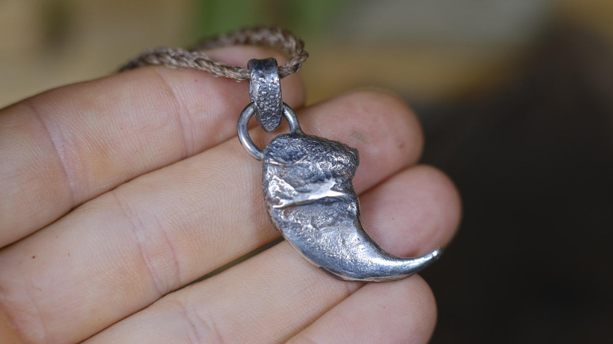Lions Claw Talisman Pendant in Sterling Silver with Adjustable Hand Woven Necklace