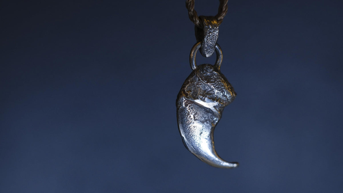 Lions Claw Talisman Pendant in Sterling Silver with Adjustable Hand Woven Necklace