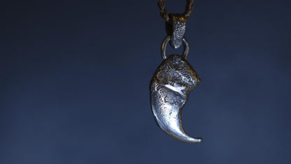 Handmade sterling silver lion claw spirit animal talisman with rugged oxidised finish