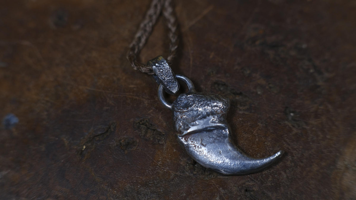 Lions Claw Talisman Pendant in Sterling Silver with Adjustable Hand Woven Necklace