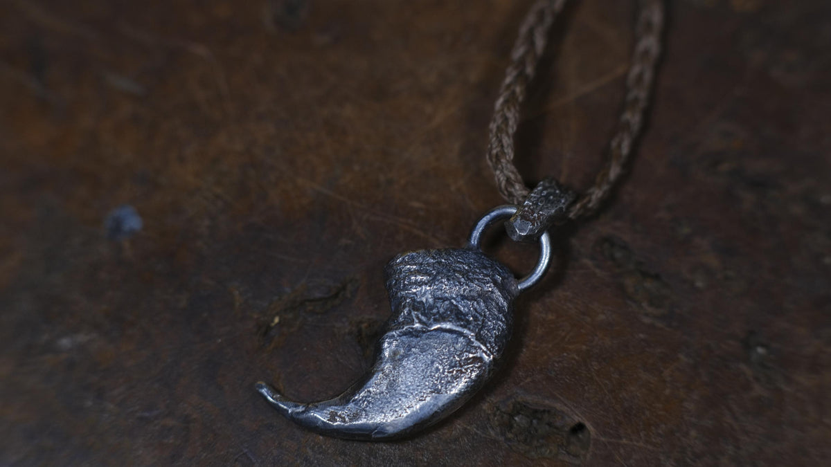 Lions Claw Talisman Pendant in Sterling Silver with Adjustable Hand Woven Necklace