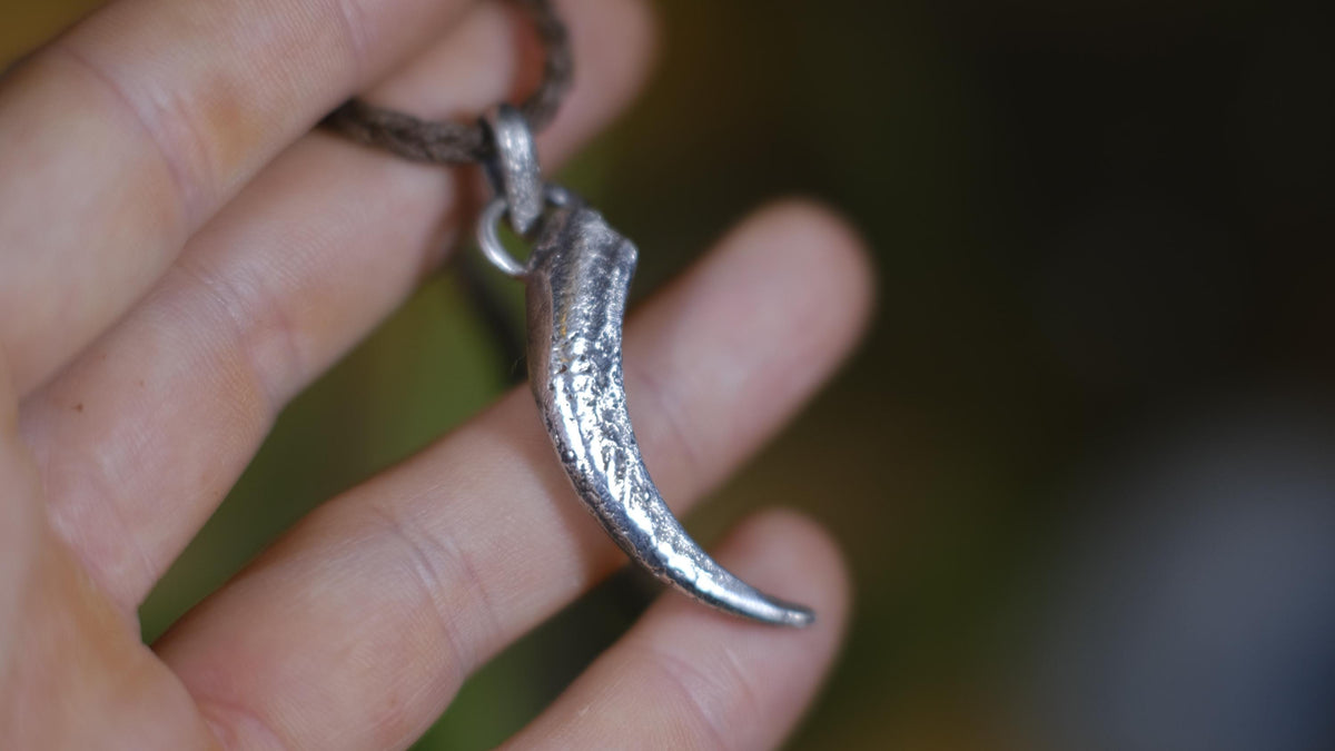 Eagle Talon Talisman Pendant in Sterling Silver on Adjustable Cord