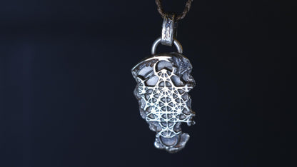 Handmade sterling silver Metatron's Cube talisman with oxidised sacred geometry design