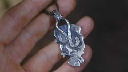 Handmade sterling silver Metatron's Cube talisman with oxidised sacred geometry design