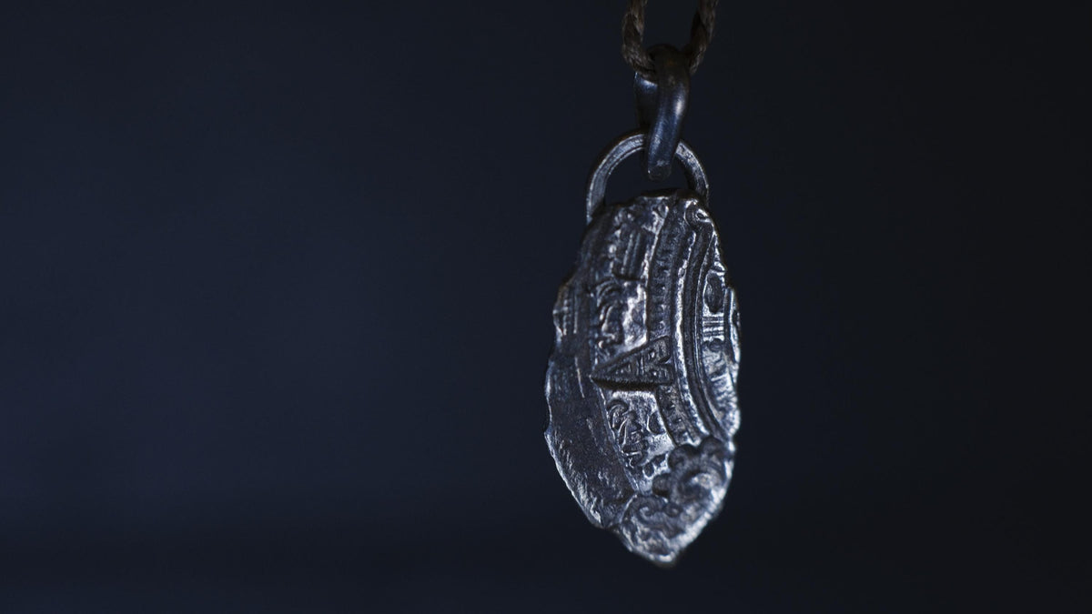 Mayan Temple Relic Talisman Pendant in Sterling Silver on Adjustable Necklace