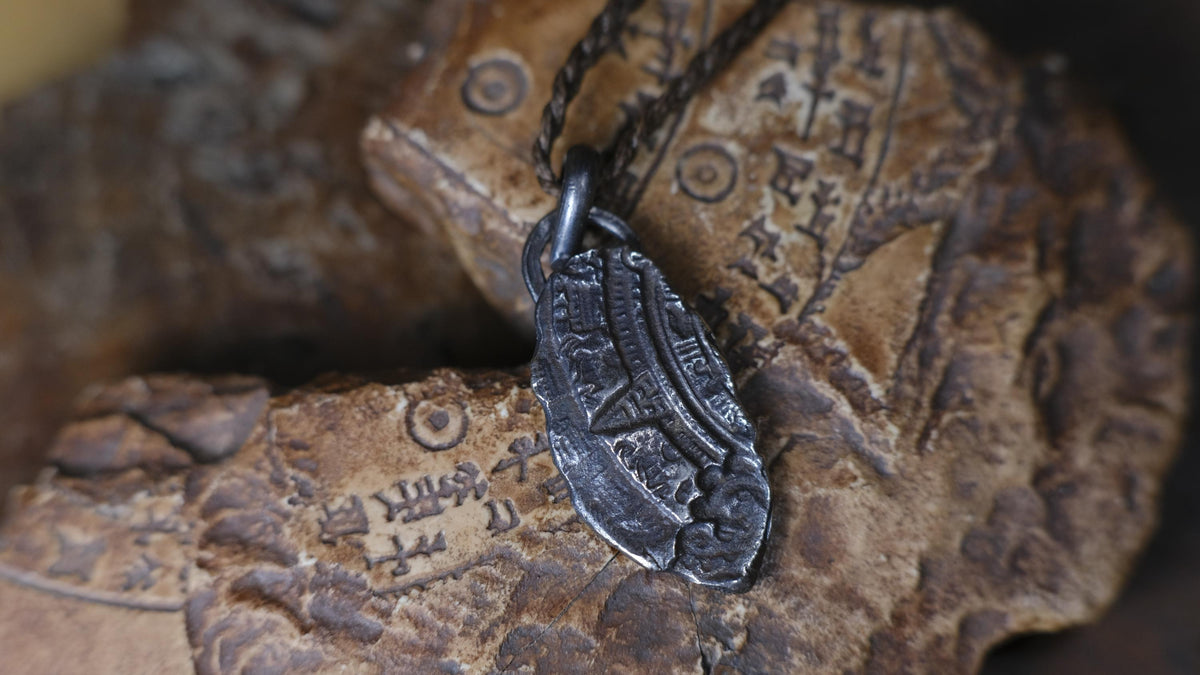 Mayan Temple Relic Talisman Pendant in Sterling Silver on Adjustable Necklace