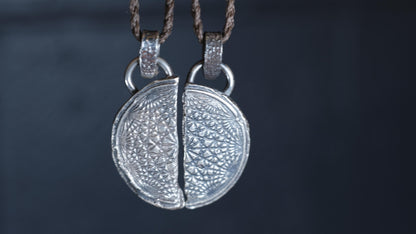 Pair of Temple Relic Amulets ~ Rustic Textured Silver Sacred Geometry Pendants