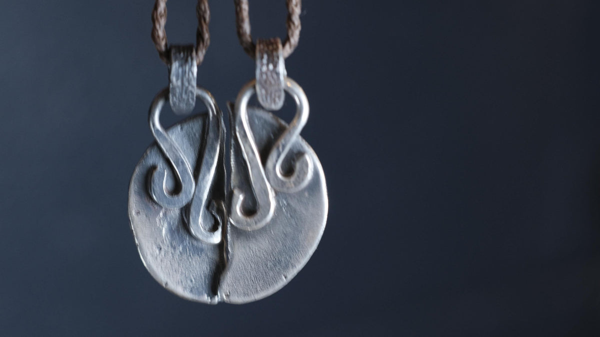 Pair of Temple Relic Amulets ~ Rustic Textured Silver Sacred Geometry Pendants