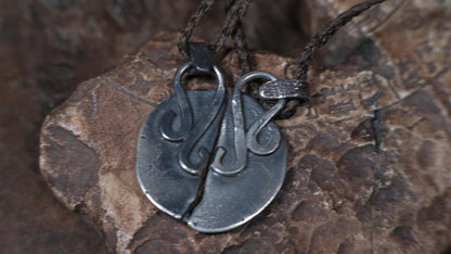 Pair of Temple Relic Amulets ~ Rustic Textured Silver Sacred Geometry Pendants