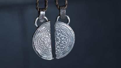 Pair of Temple Relic Amulets ~ Rustic Textured Silver Sacred Geometry Pendants