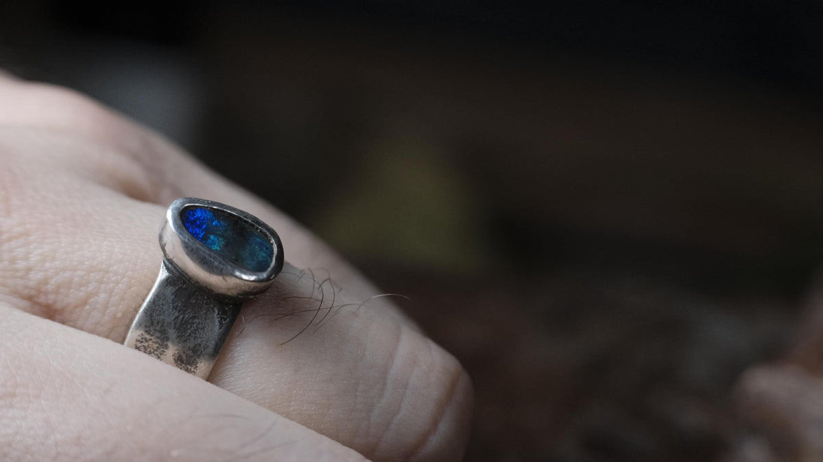 Handcrafted Sterling SIlver Ring with Australian Boulder Opal US Size 7.5