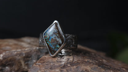 Wood Fossil Opal Ring In A Pirate Style Band US Size 10.5