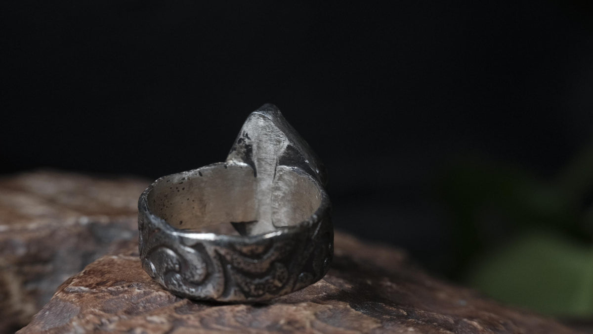 Wood Fossil Opal Ring In A Pirate Style Band US Size 10.5