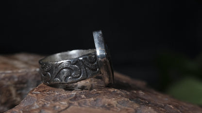 Wood Fossil Opal Ring In A Pirate Style Band US Size 10.5