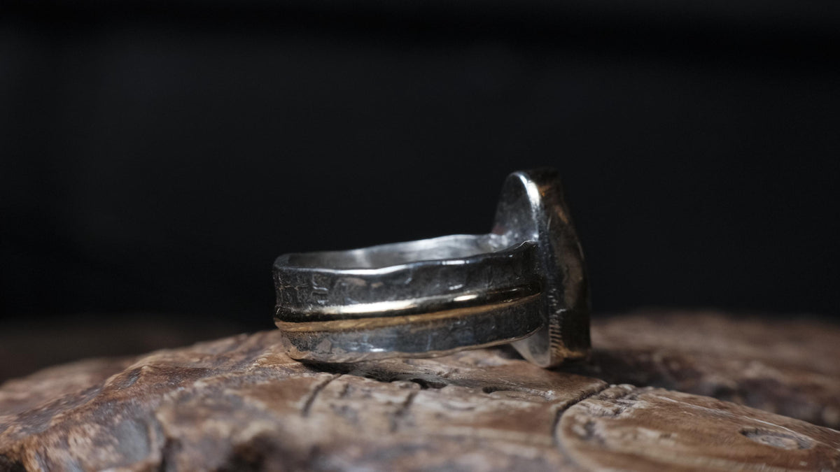 Australian Yowah opalised wood fossil ring in 9ct gold and textured sterling silver, size 9