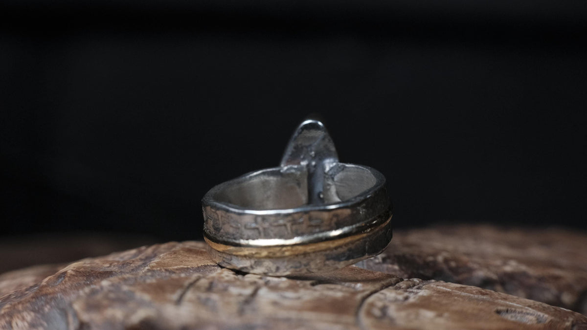Australian Yowah opalised wood fossil ring in 9ct gold and textured sterling silver, size 9