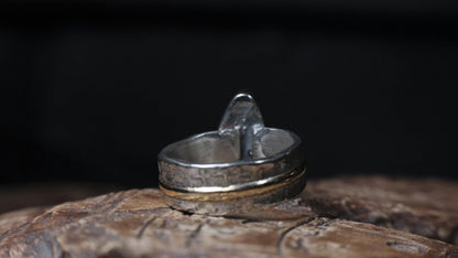 Australian Yowah opalised wood fossil ring in 9ct gold and textured sterling silver, size 9