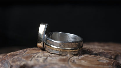 Australian Yowah opalised wood fossil ring in 9ct gold and textured sterling silver, size 9