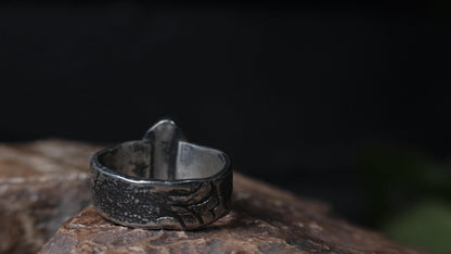 Australian opalised wood fossil ring in 9ct yellow gold and textured sterling silver, size 9