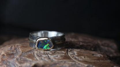 Australian boulder opal gold and sterling silver ring – size 8