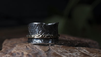 Pirate Style Silver and 9ct Yellow Gold Spinner Ring Band US Size 9.5