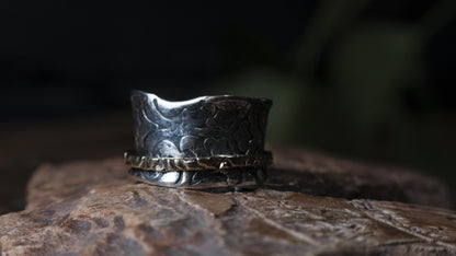 Pirate Style Silver and 9ct Yellow Gold Spinner Ring Band US Size 9.5