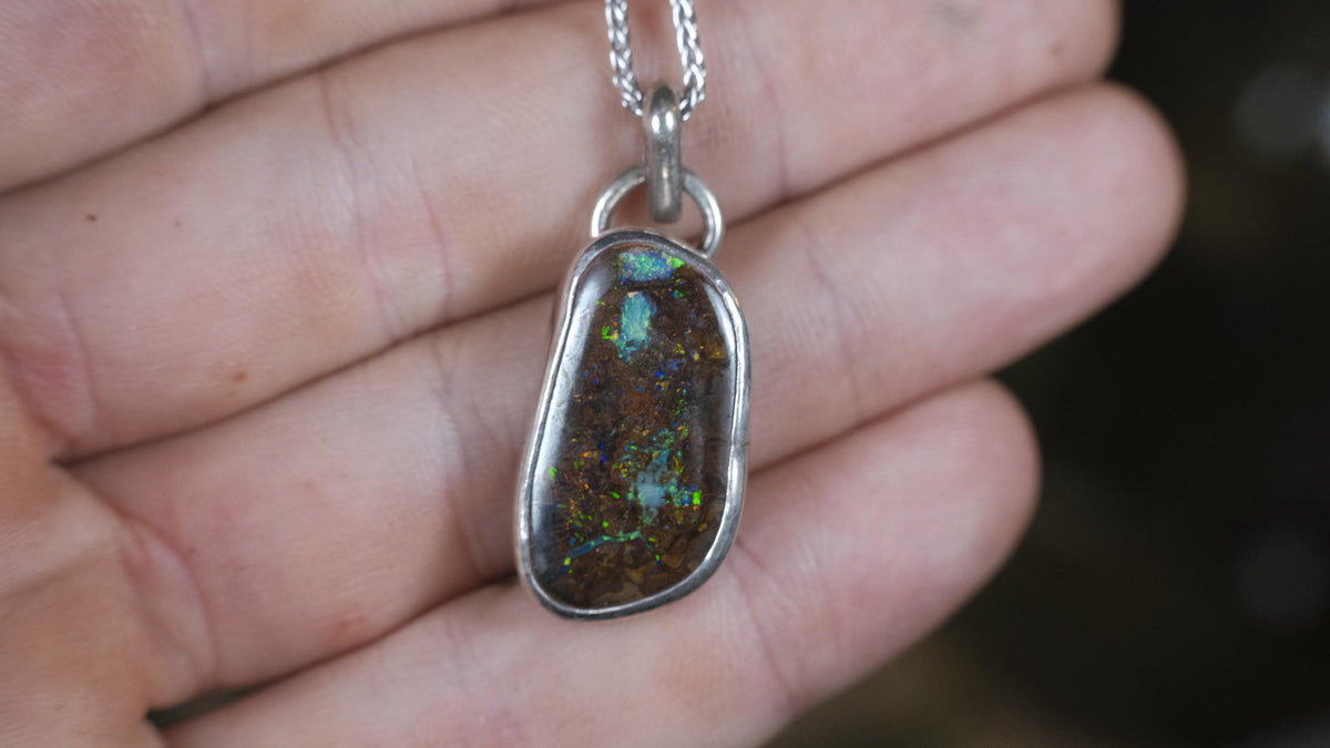 Boulder Opal Set in Sterling Silver with Chain