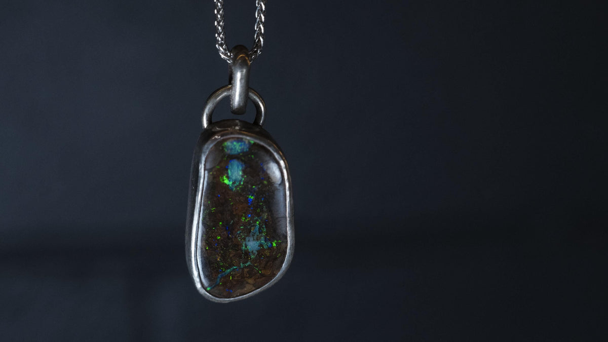 Boulder Opal Set in Sterling Silver with Chain