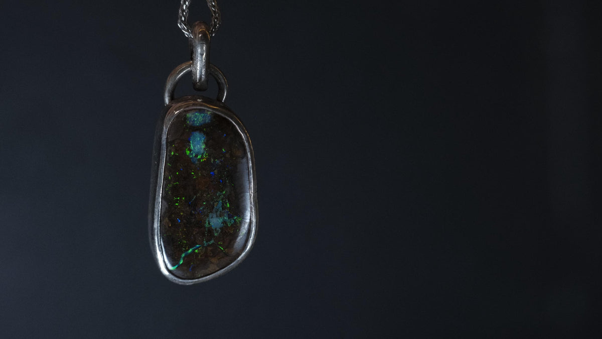 Boulder Opal Set in Sterling Silver with Chain