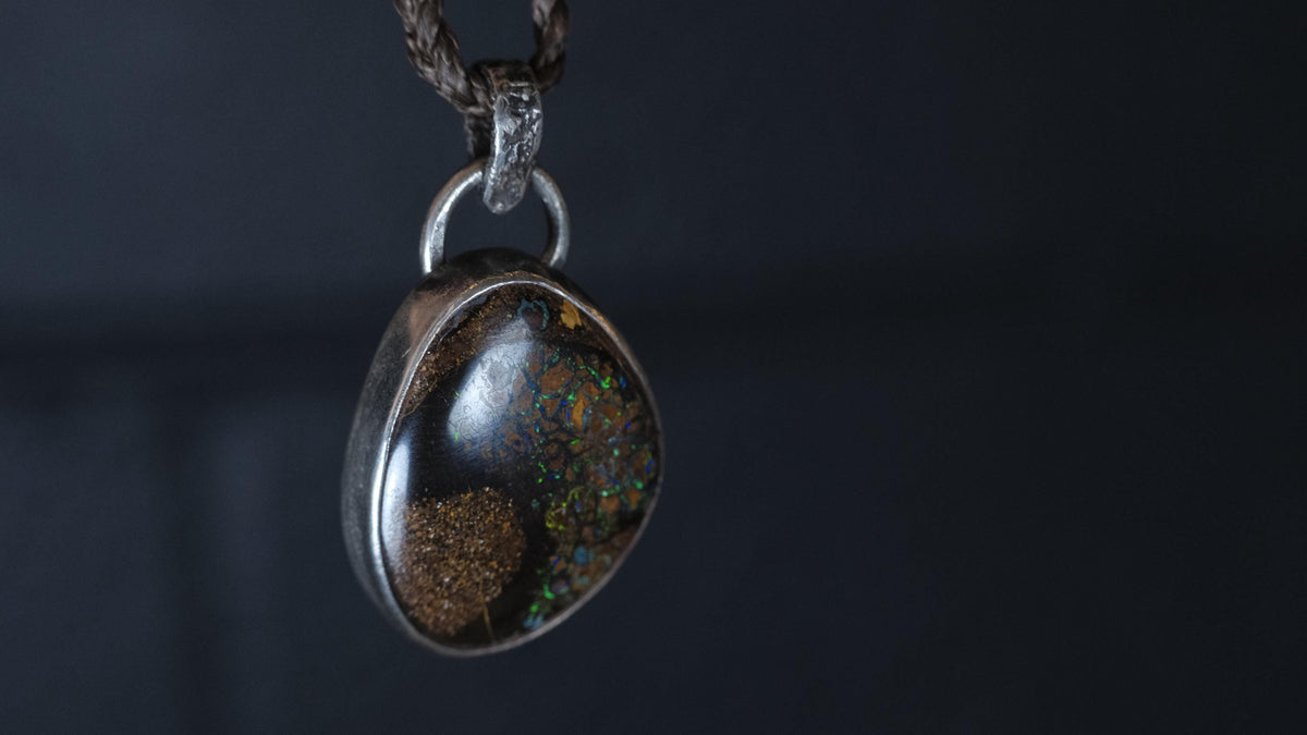 Yowah opal necklace on handwoven adjustable cotton cord