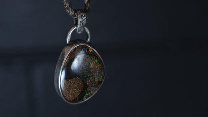 Yowah opal necklace on handwoven adjustable cotton cord