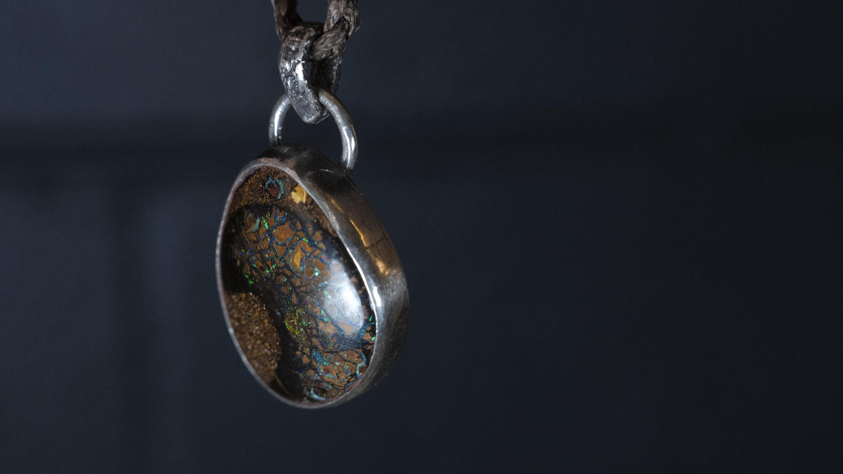 Blue green Australian Yowah opal pendant handmade in Bellingen