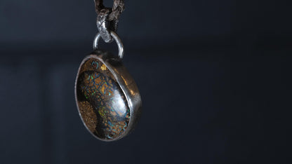 Blue green Australian Yowah opal pendant handmade in Bellingen