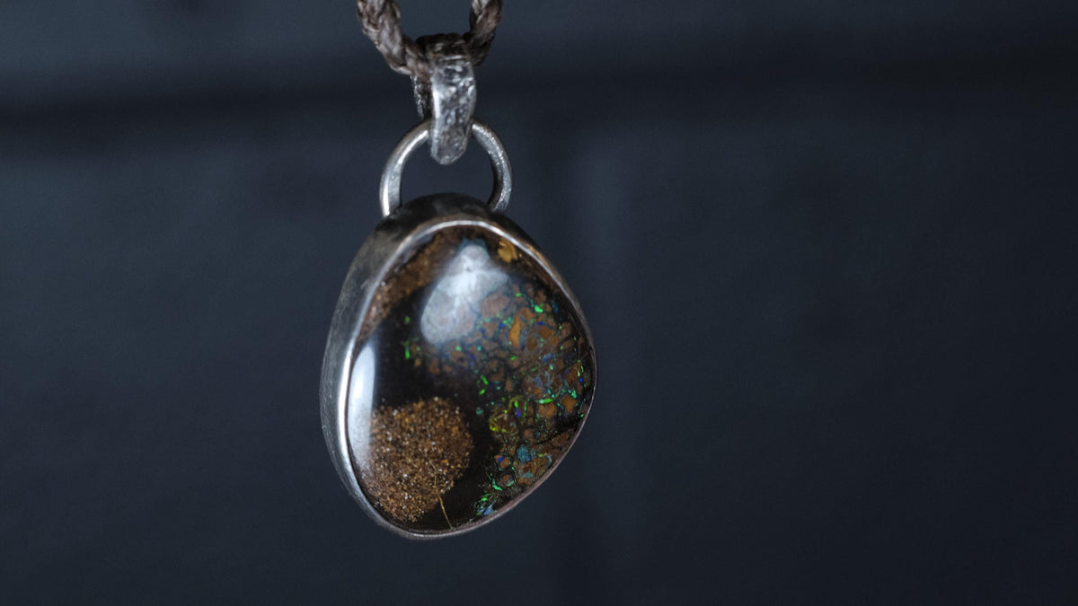 Sterling silver Yowah boulder opal necklace handmade in Australia