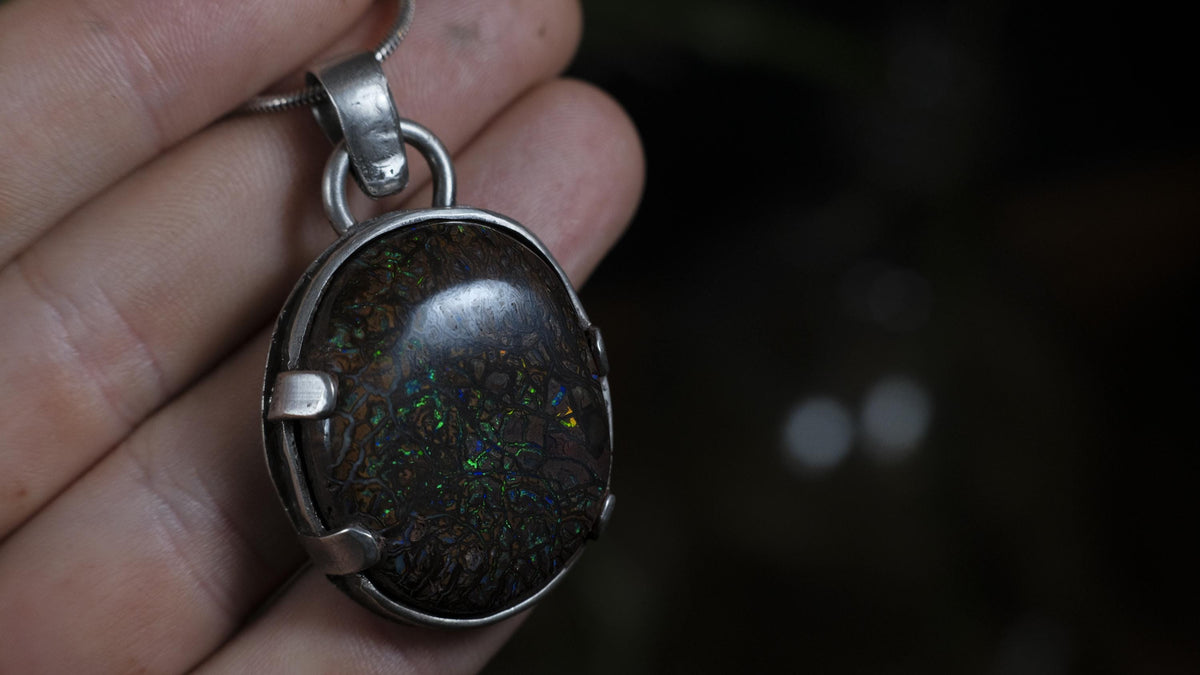Colourful Koroit matrix boulder opal necklace handmade in Bellingen