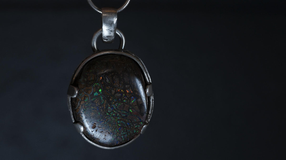 Koroit boulder opal pendant on sterling silver snake chain