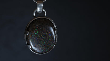 Matrix boulder opal from Koroit Queensland in handmade silver setting