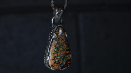Yowah matrix boulder opal necklace in pirate-inspired sterling silver
