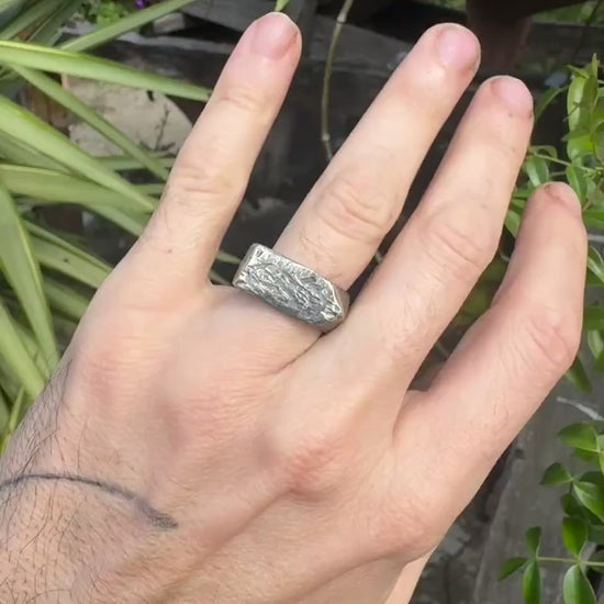 Pointed Rugged Chunky Gnarly Textured Signet Ring in Sterling Silver US Size 8