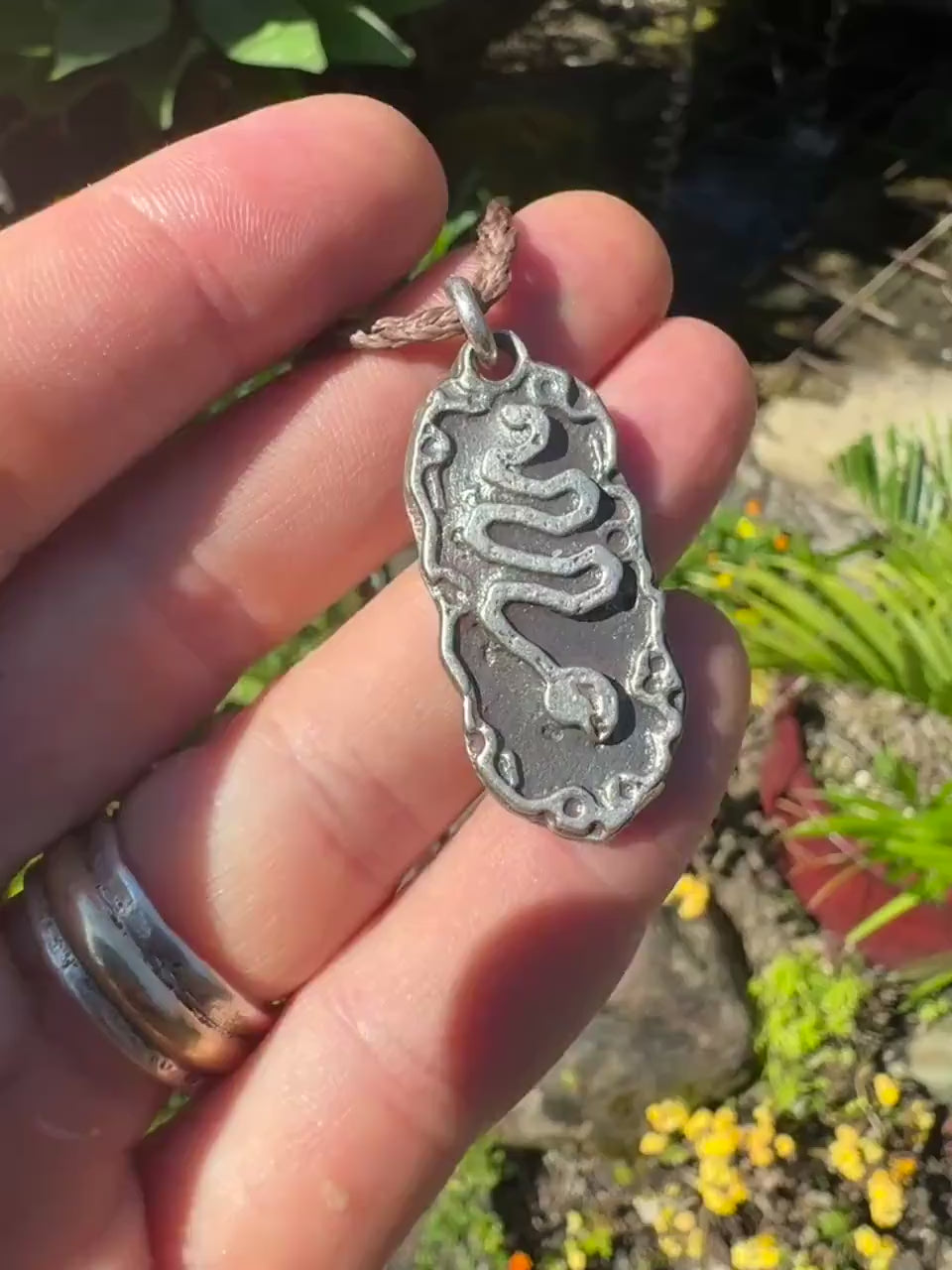 Serpentine Talisman Pendant in Sterling Silver on Adjustable Cord