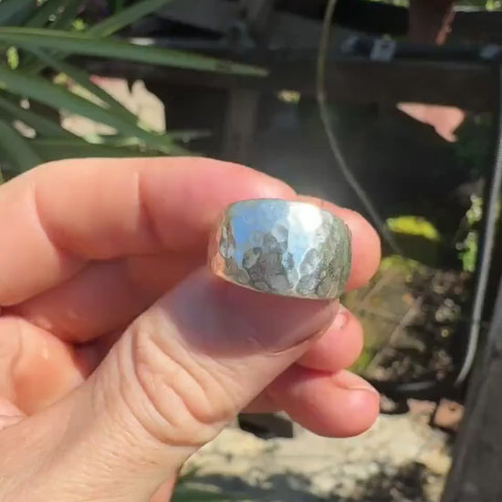 Shiny Hammered Sterling Silver Ring US Size 9