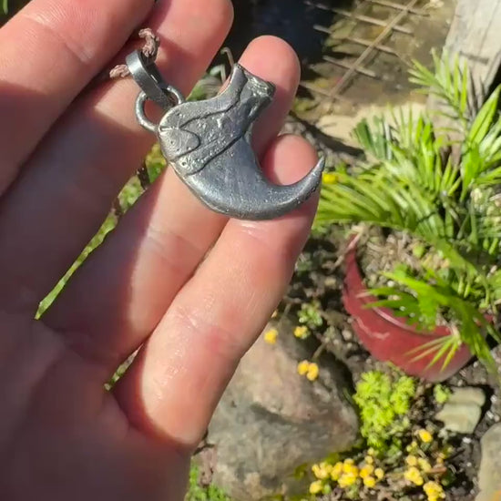 Tiger Claw Talsiman Pendant in Sterling Silver with Adjustable Hand Woven Style Necklace