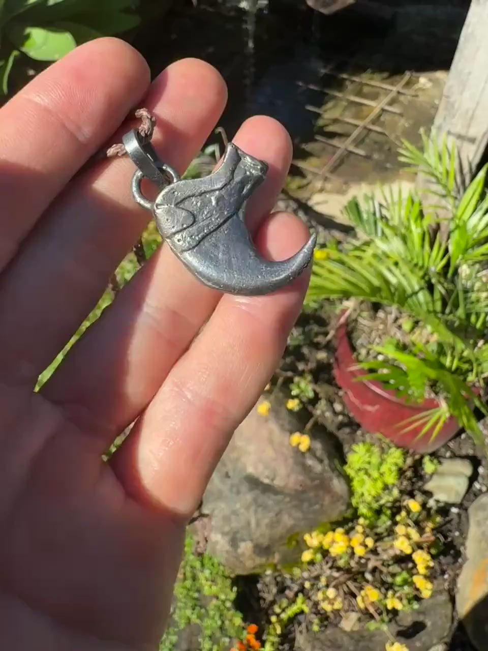 Tiger Claw Talsiman Pendant in Sterling Silver with Adjustable Hand Woven Style Necklace