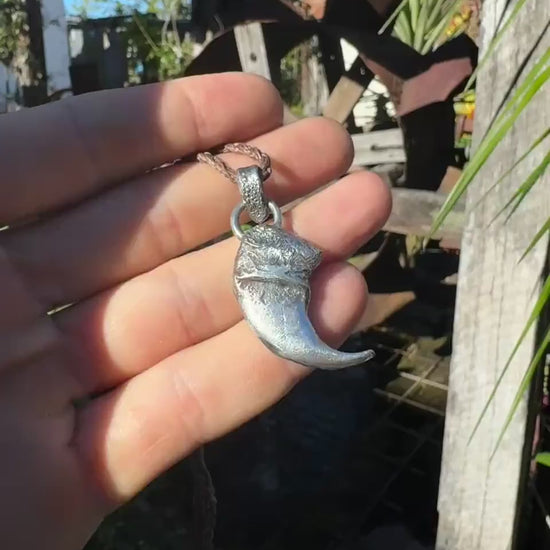 Lions Claw Talisman Pendant in Sterling Silver with Adjustable Hand Woven Necklace